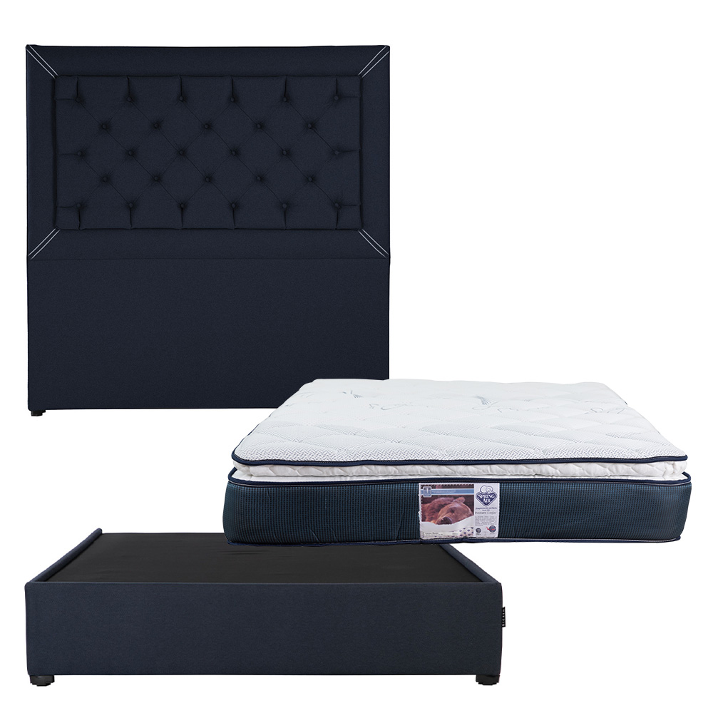 Cabecera Dicasa Mary Azul Matrimonial + Base Cama + Colchon Spring Air Monaco