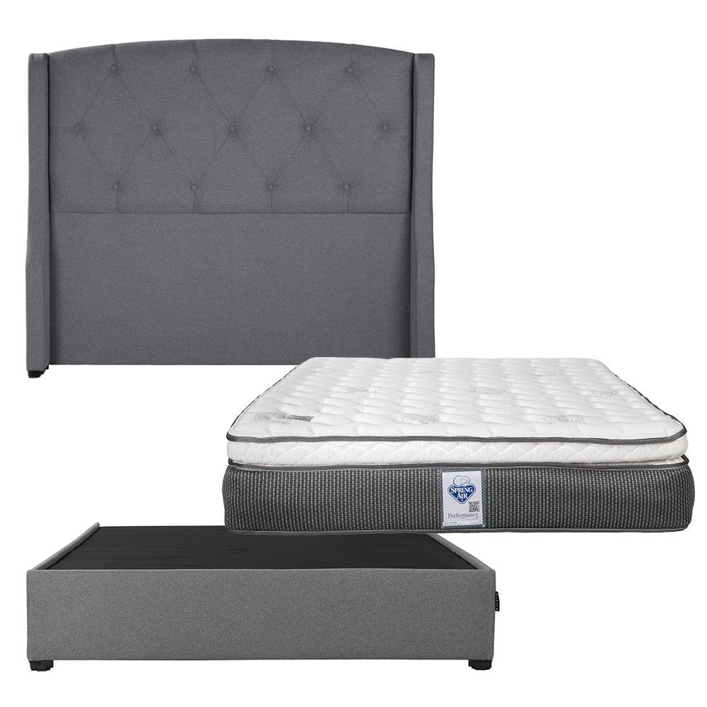 Cabecera Dicasa Zefyr Gris Matrimonial + Base Cama + Colchon Spring Air Phantom