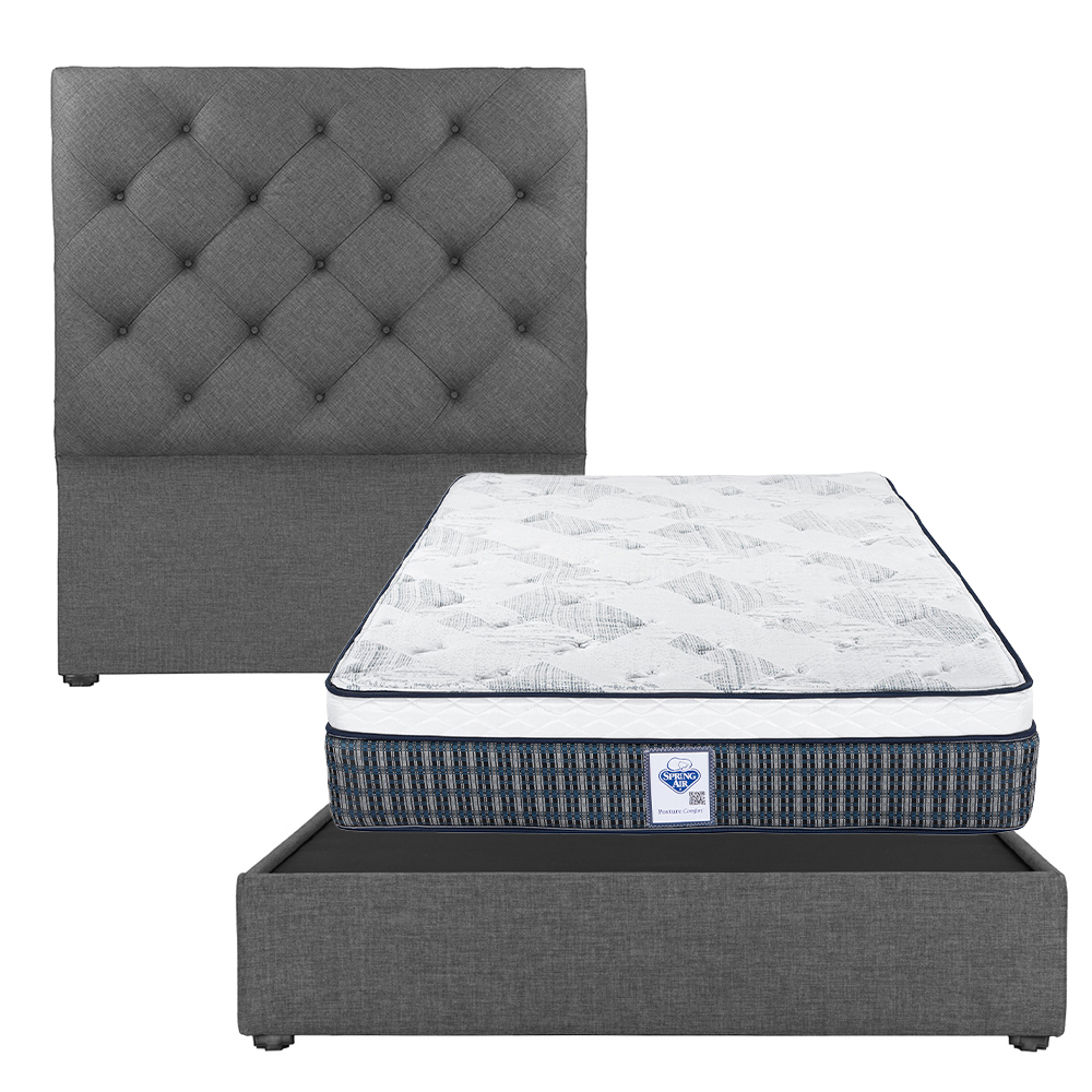 Cabecera Dicasa Ikki Gris Oscuro Matrimonial + Base Cama + Colchon Spring Air Cardona