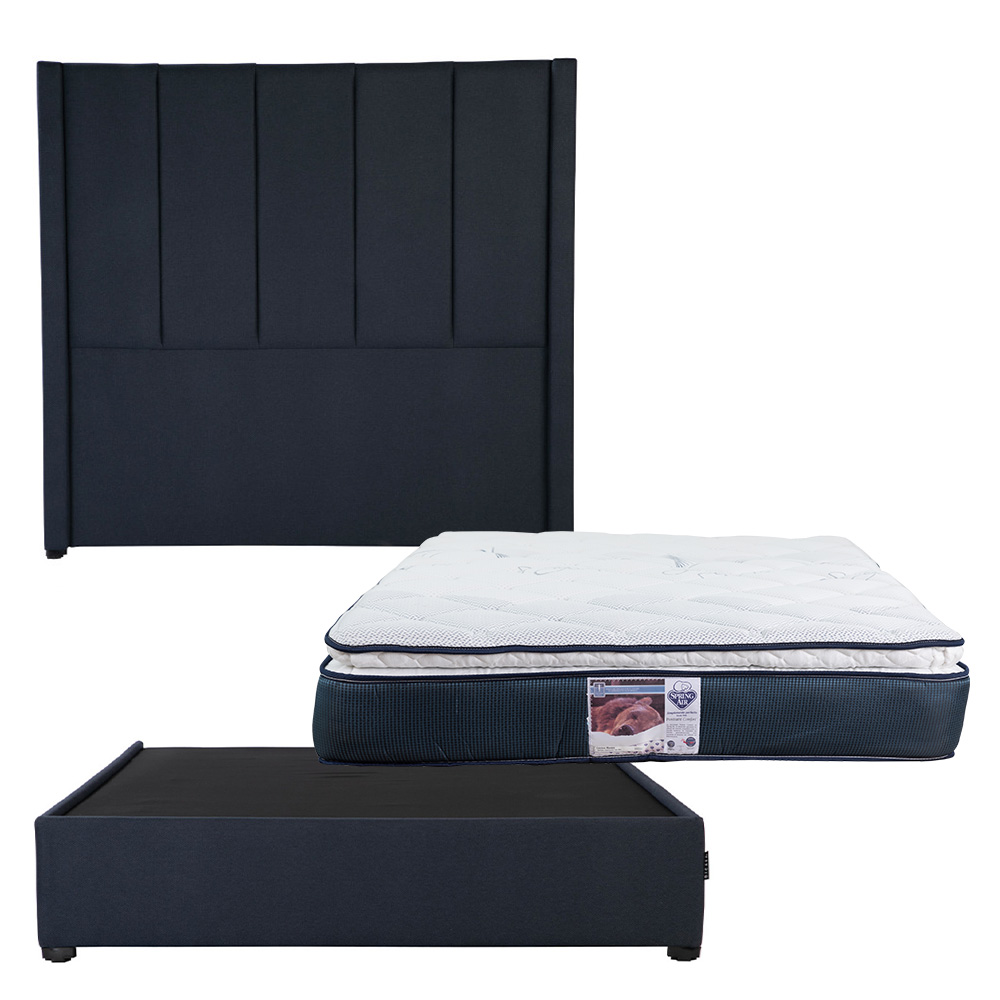 Cabecera Dicasa Nizza Azul Queen Size + Base Cama + Colchon Spring Air Monaco