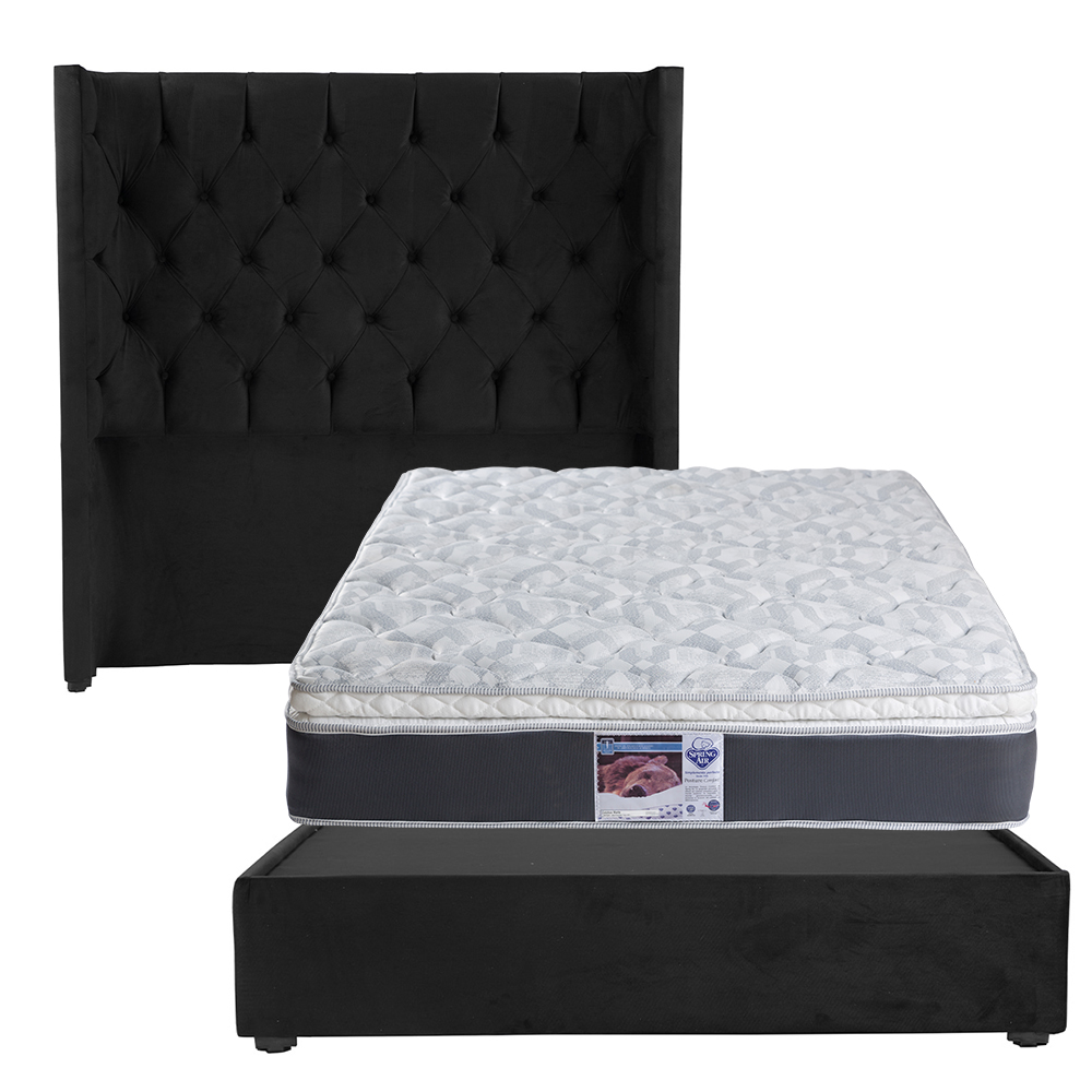 Foto 2 pulgar | Cabecera Dicasa Tartuk Negro Matrimonial + Base Cama + Colchon Spring Air Marte