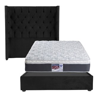 Foto 1 | Cabecera Dicasa Tartuk Negro Matrimonial + Base Cama + Colchon Spring Air Marte