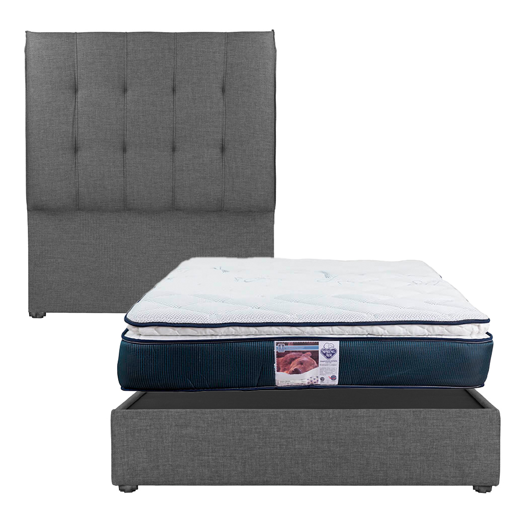 Foto 1 | Cabecera Dicasa Kenzo Gris Oscuro Matrimonial + Base Cama + Colchon Spring Air Monaco