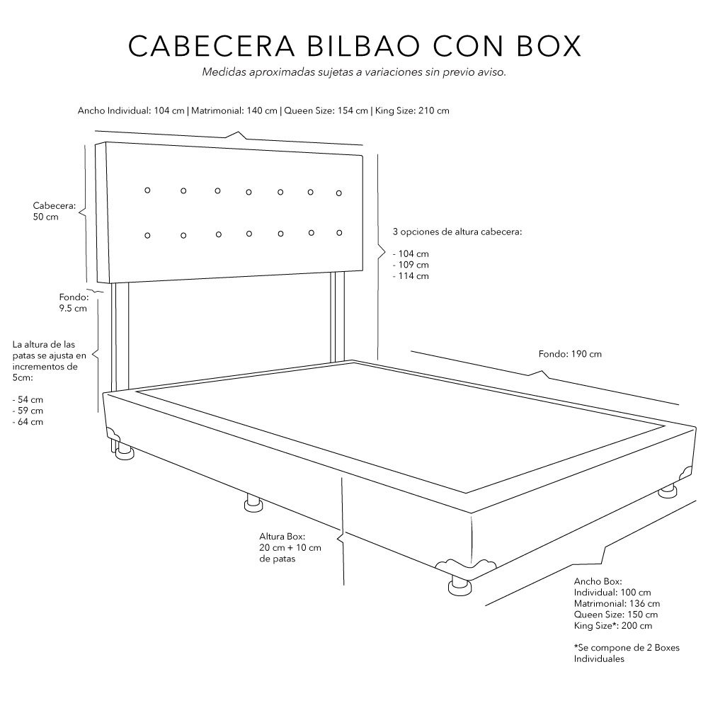 Foto 5 pulgar | Cabecera Dicasa Bilbao Arena + Box Dicasa Arena Queen Size