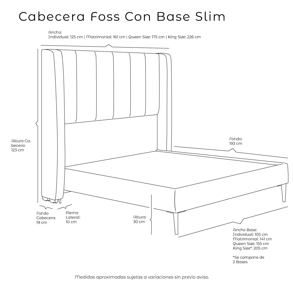 Foto 5 | Cabecera Foss Lila + Base Cama Slim King Size