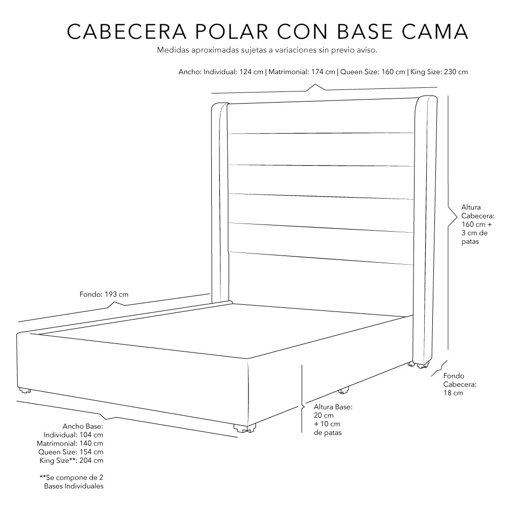 Foto 4 pulgar | Cabecera Dicasa Polar Crema Matrimonial + Base Cama