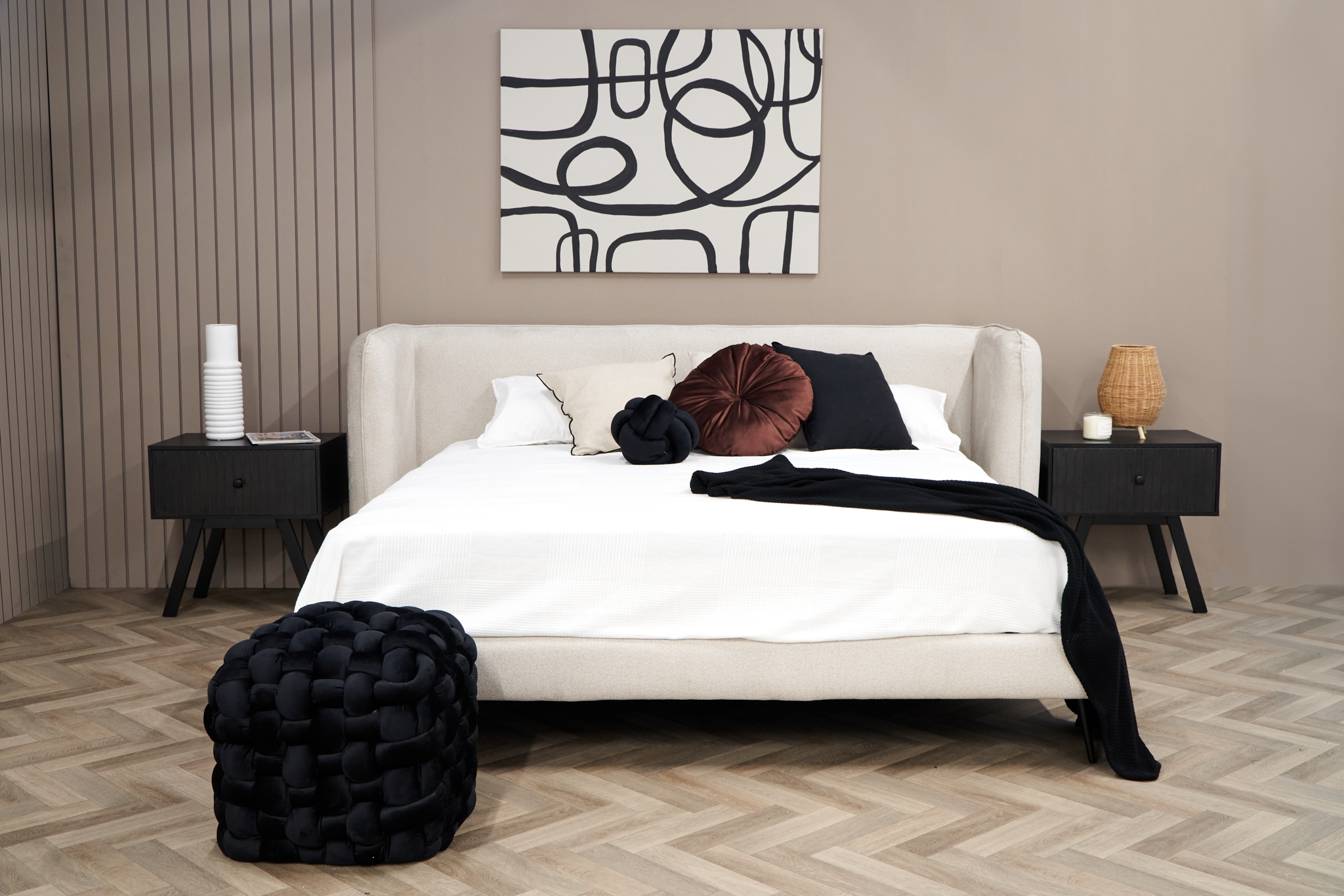 Foto 8 pulgar | Cama Queen Size Con Cabecera Y Base Beige En Tela Premium. Rellena De Hule Espuma Y Estructura De Madera Maciza