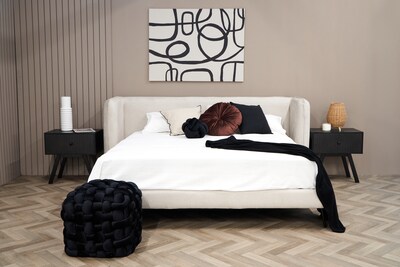 Foto 7 | Cama Queen Size Con Cabecera Y Base Beige En Tela Premium. Rellena De Hule Espuma Y Estructura De Madera Maciza