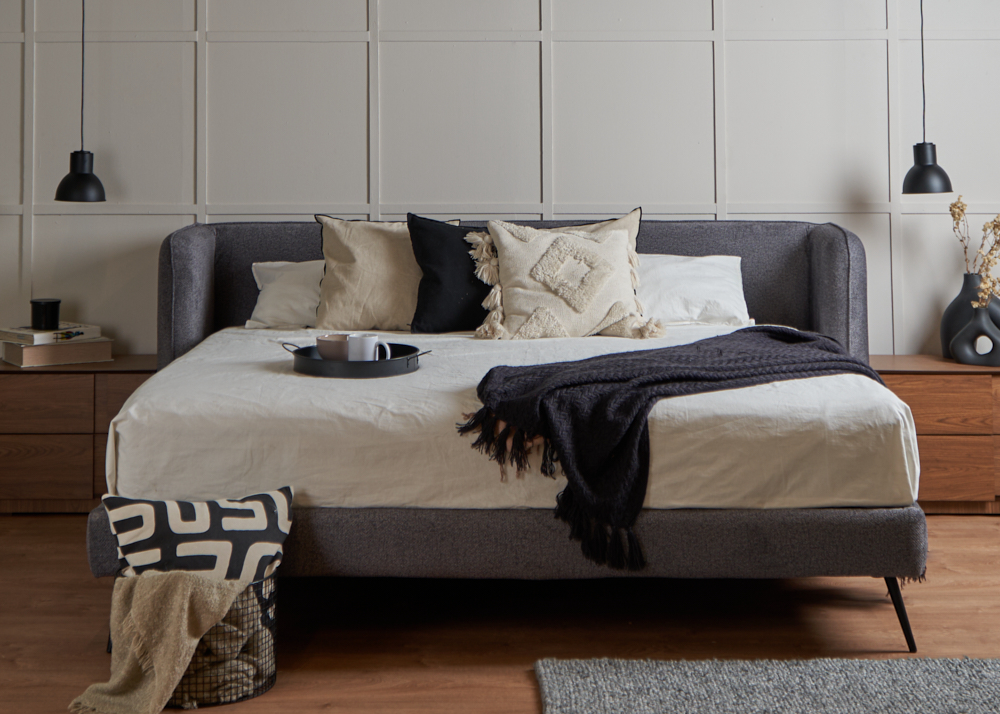 Foto 7 pulgar | Cama King Size Con Cabecera Y Base Gris En Tela Premium. Rellena De Hule Espuma Y Estructura De Madera Maciza