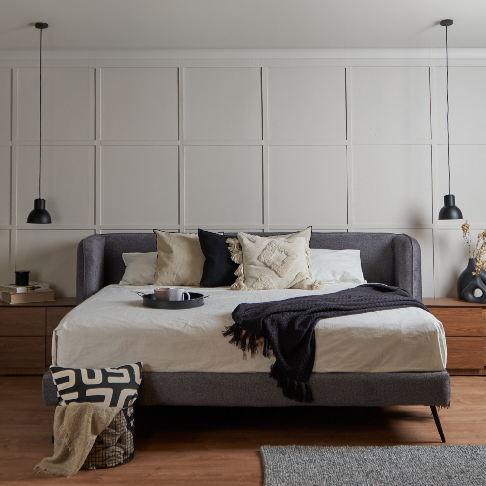 Foto 8 pulgar | Cama King Size Con Cabecera Y Base Gris En Tela Premium. Rellena De Hule Espuma Y Estructura De Madera Maciza