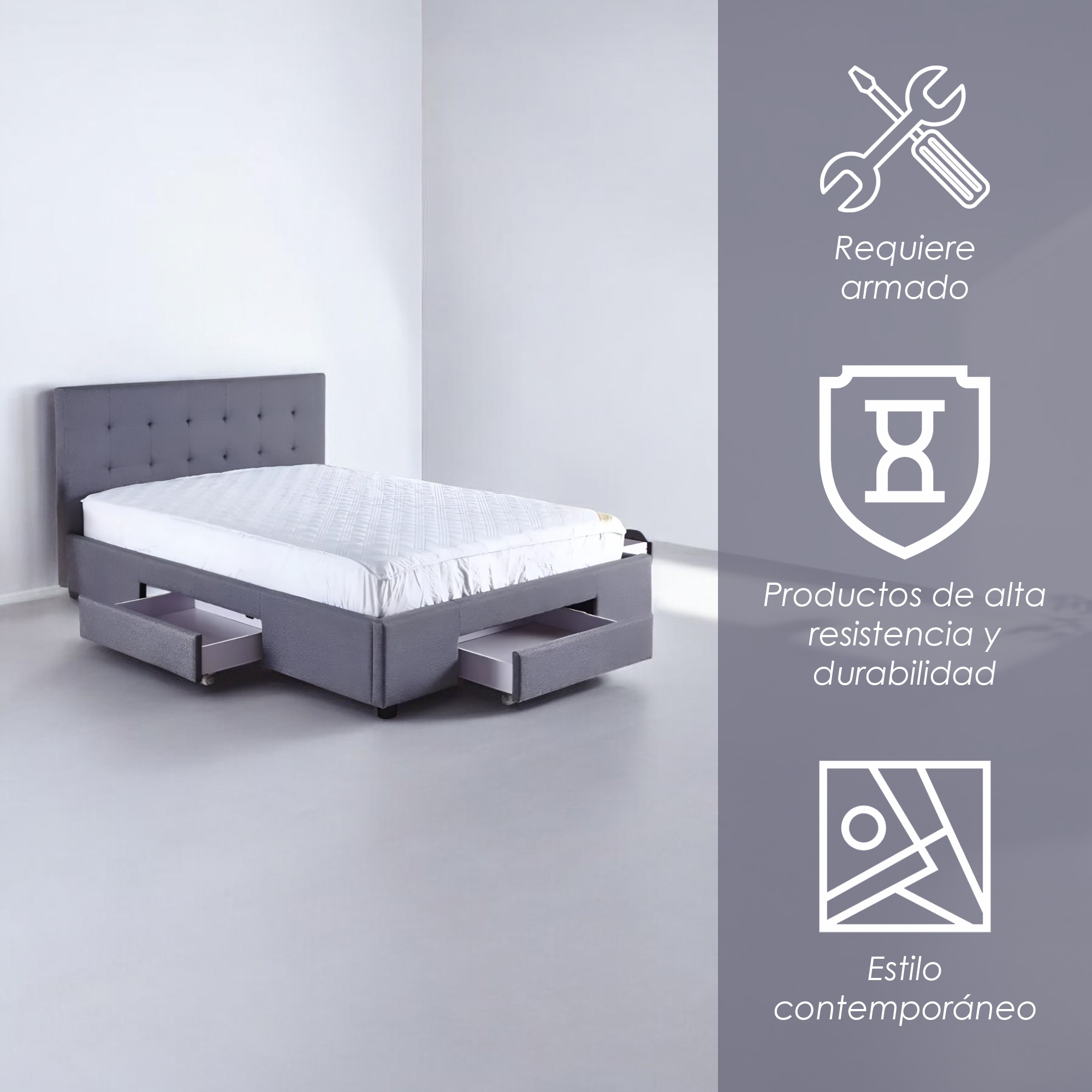 Foto 4 pulgar | Cama Ilios Innova King con Cabecera Acolchada en Lino