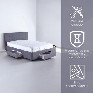 Foto 3 | Cama Ilios Innova King con Cabecera Acolchada en Lino