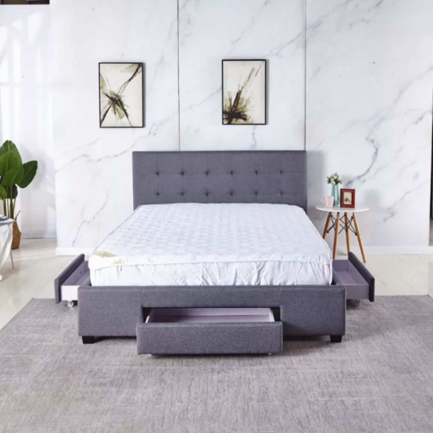 Foto 5 pulgar | Cama Ilios Innova King con Cabecera Acolchada en Lino