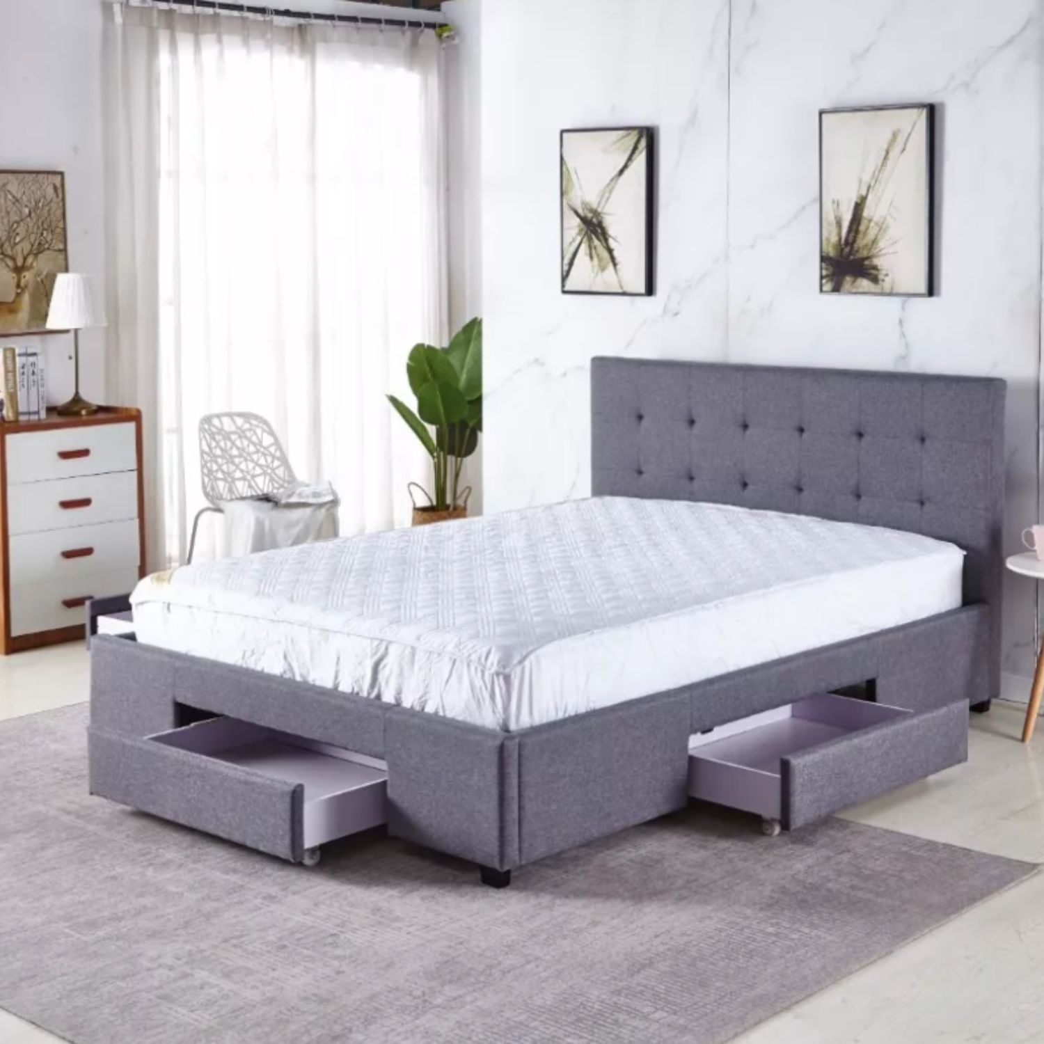 Foto 6 pulgar | Cama Ilios Innova King con Cabecera Acolchada en Lino