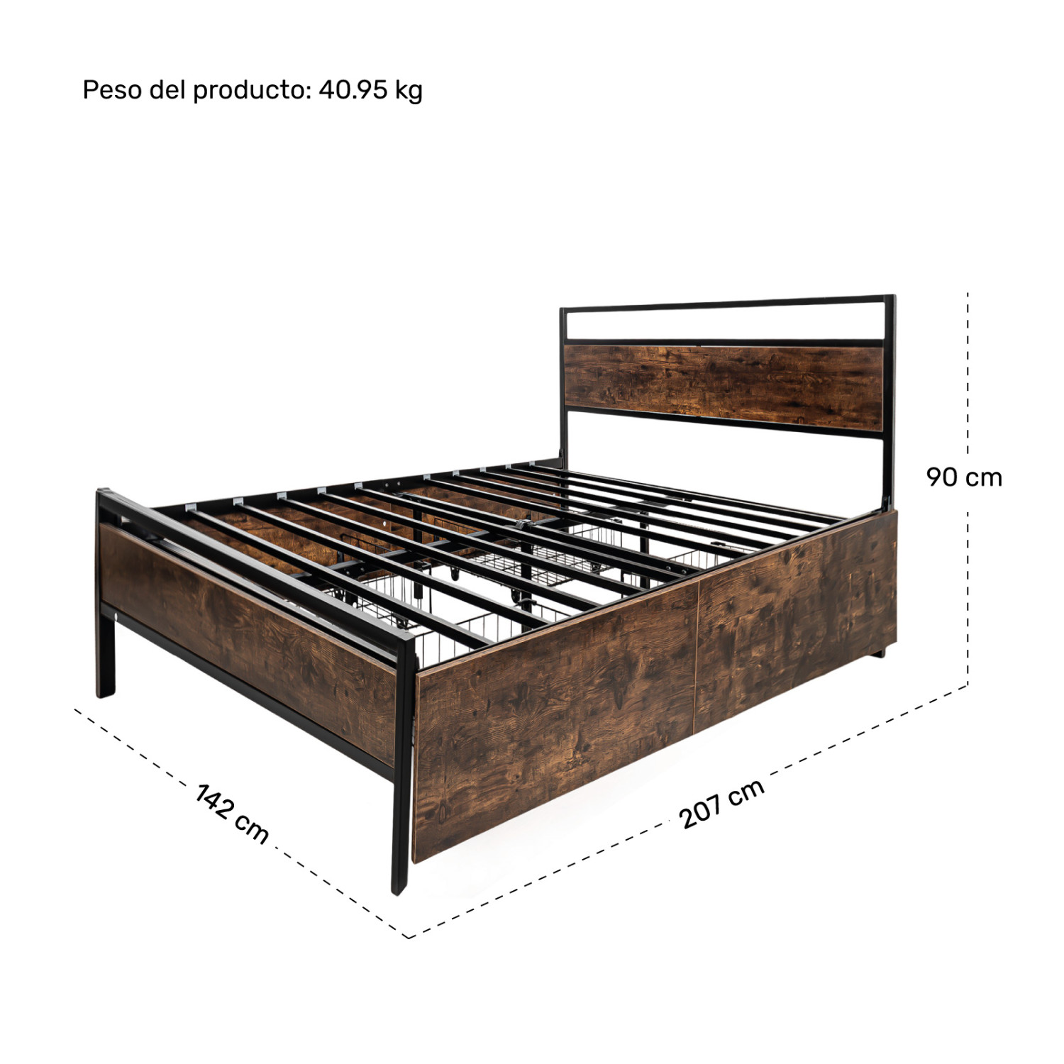 Foto 9 pulgar | Base Cama Matrimonial Cajones + Cómoda Country Moderno Houzer Rack & Pack