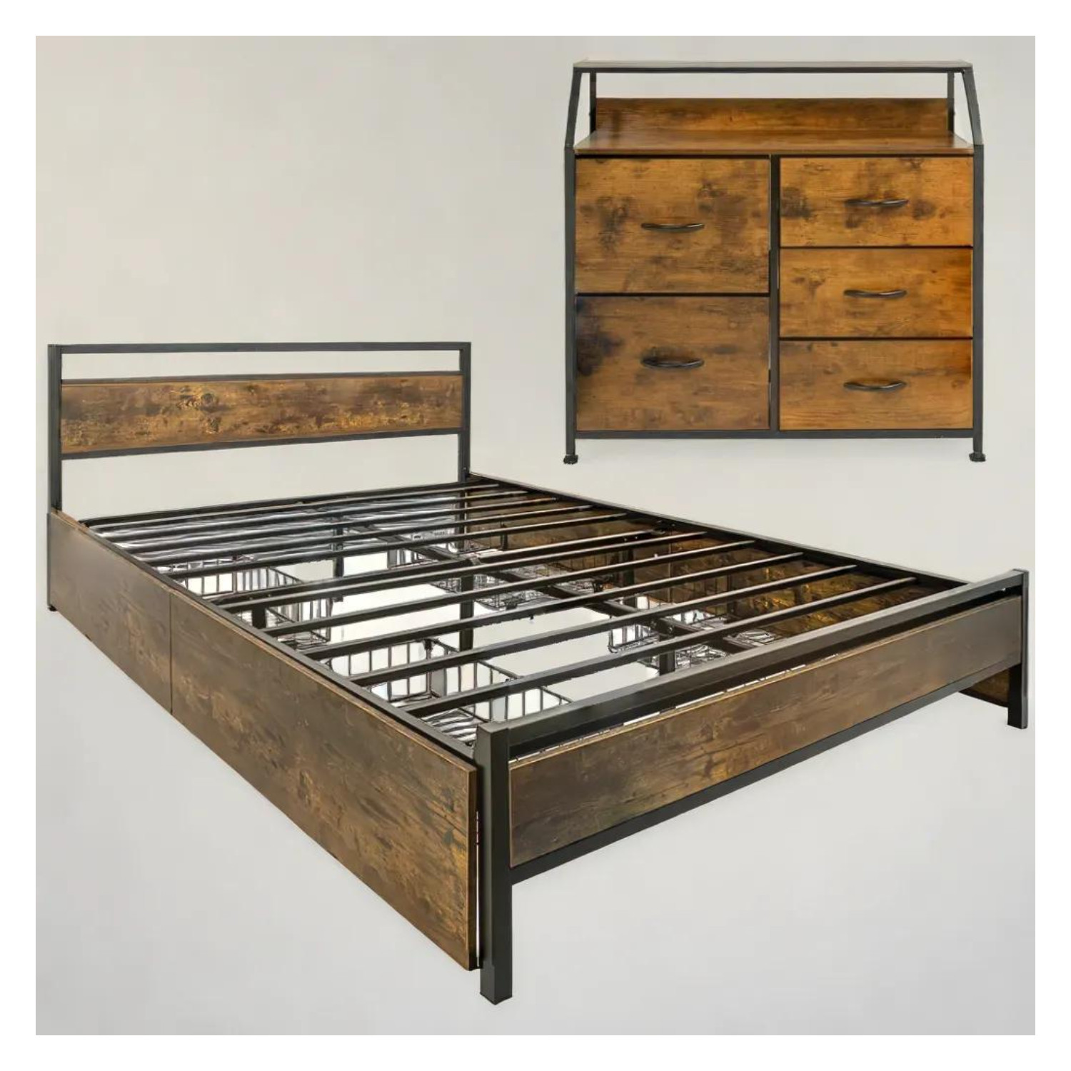 Foto 1 | Base Cama Queen Recámara + Cómoda 5 Cajones Country Moderno Houzer Rack & Pack