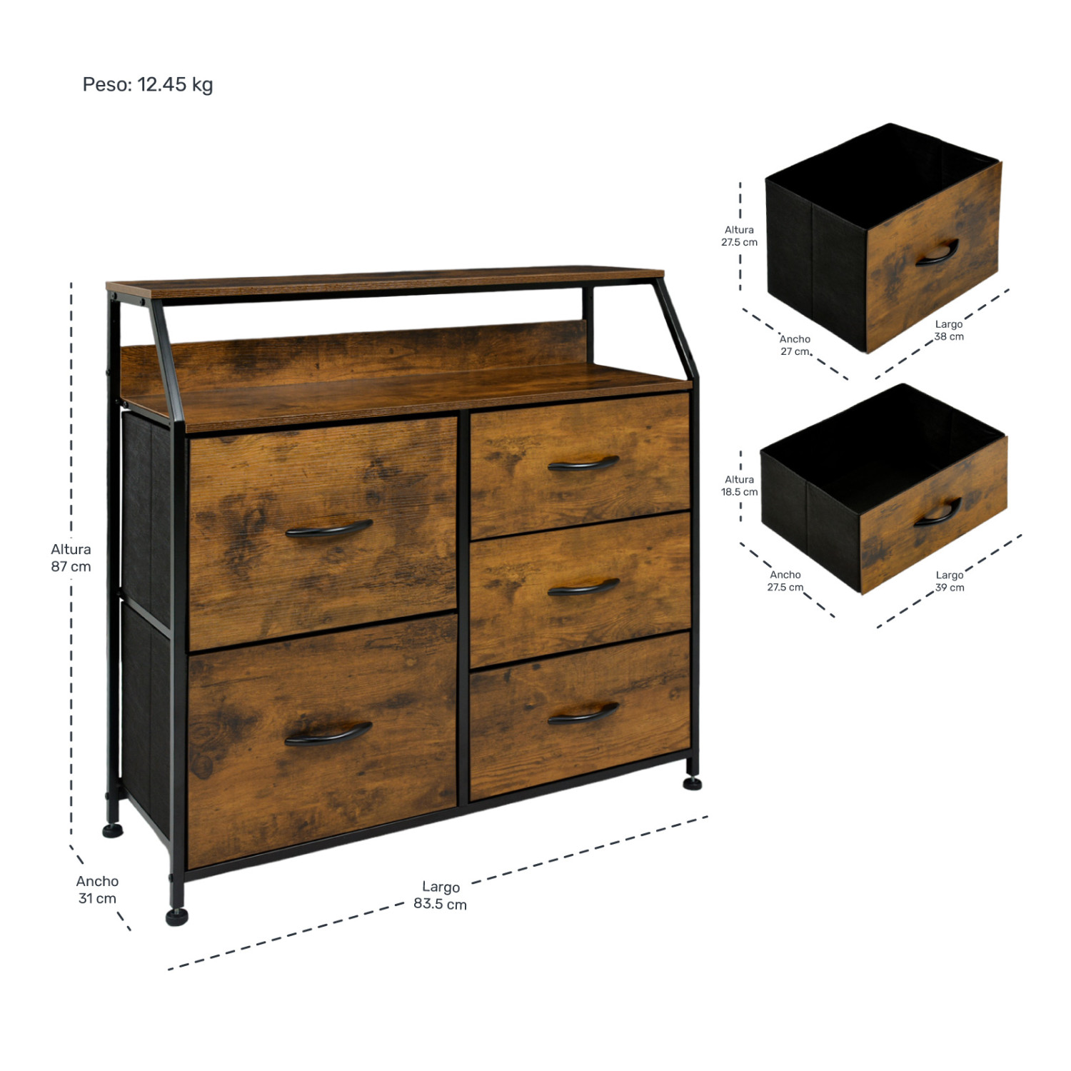 Foto 5 pulgar | Base Cama Queen Recámara + Cómoda 5 Cajones Country Moderno Houzer Rack & Pack
