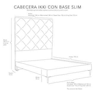 Foto 7 | Cabecera Dicasa Ikki Color Gris Queen Size + Base Cama Slim Dicasa Color Gris Queen Size