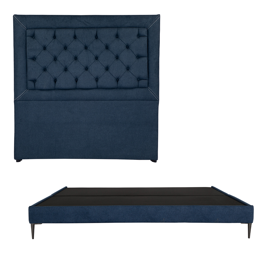 Cabecera Dicasa Mary Color Azul King Size + Base Cama Slim Dicasa Color Azul King Size