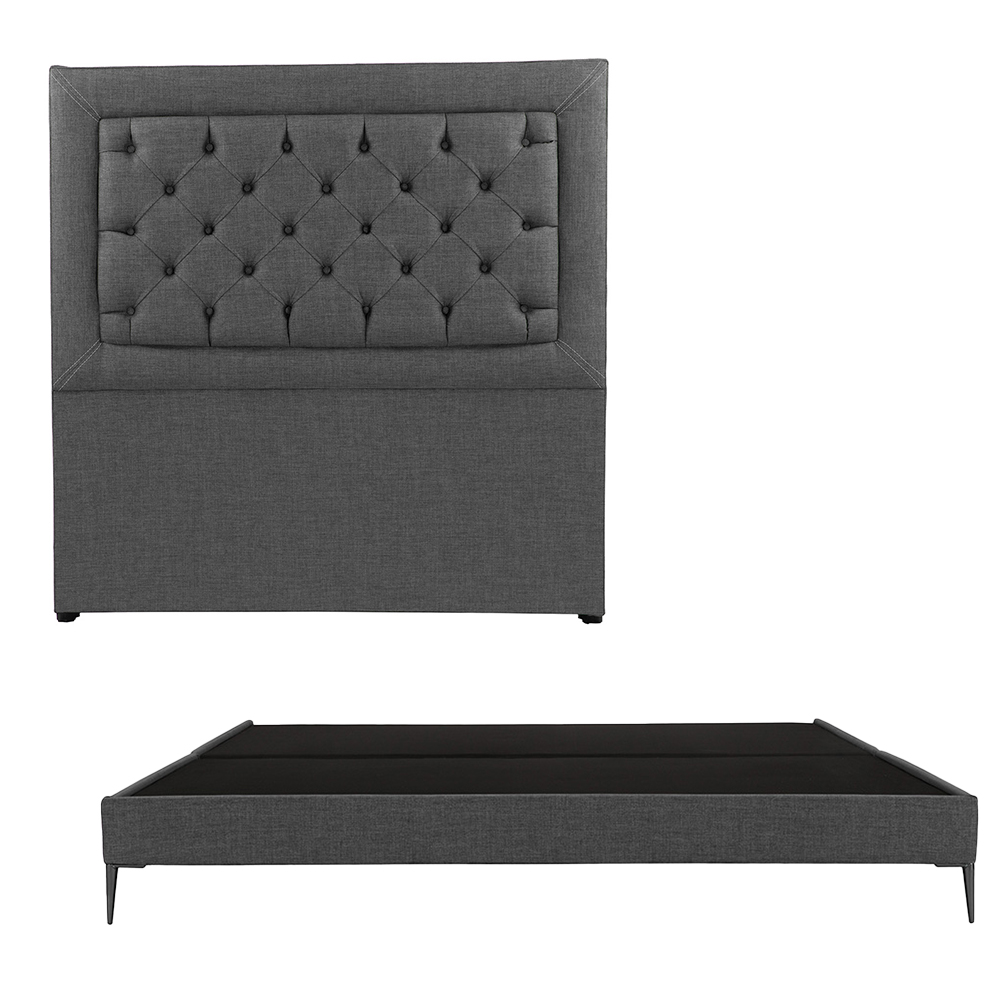 Cabecera Dicasa Mary Color Gris Oscuro King Size + Base Cama Slim Dicasa Color Gris Oscuro King Size