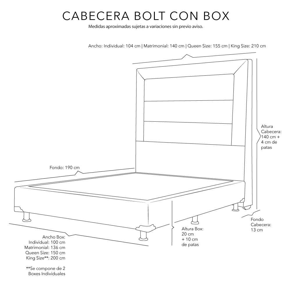 Foto 7 | Cabecera Dicasa Bolt Color Gris Rata Queen Size + Box Dicasa Color Gris Rata  Queen Size