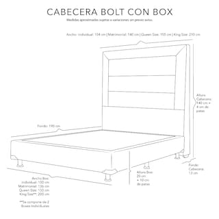 Foto 7 | Cabecera Dicasa Bolt Color Gris Rata Queen Size + Box Dicasa Color Gris Rata Queen Size