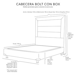 Foto 7 | Cabecera Dicasa Bolt Color Gris Rata King Size + Box Dicasa Color Gris Rata King Size