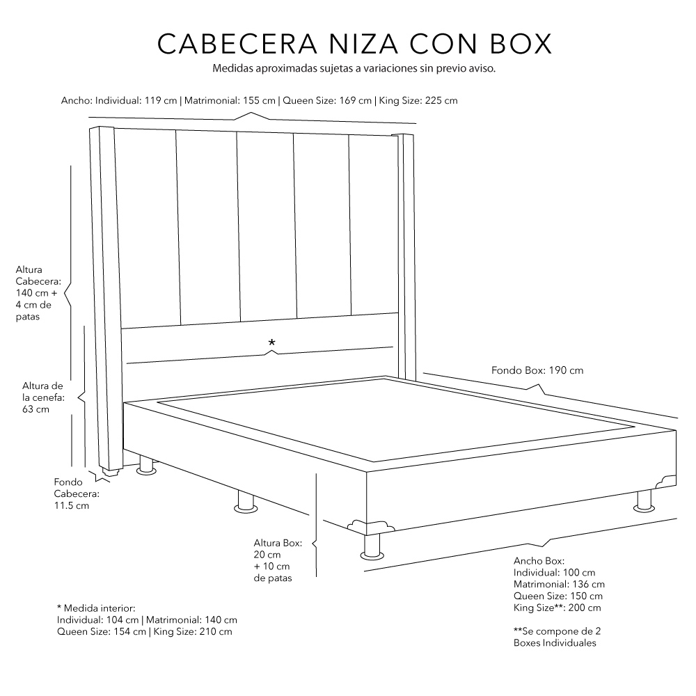 Foto 7 | Cabecera Dicasa Nizza Color Beige Claro Individual + Box Dicasa Color Beige Claro Individual