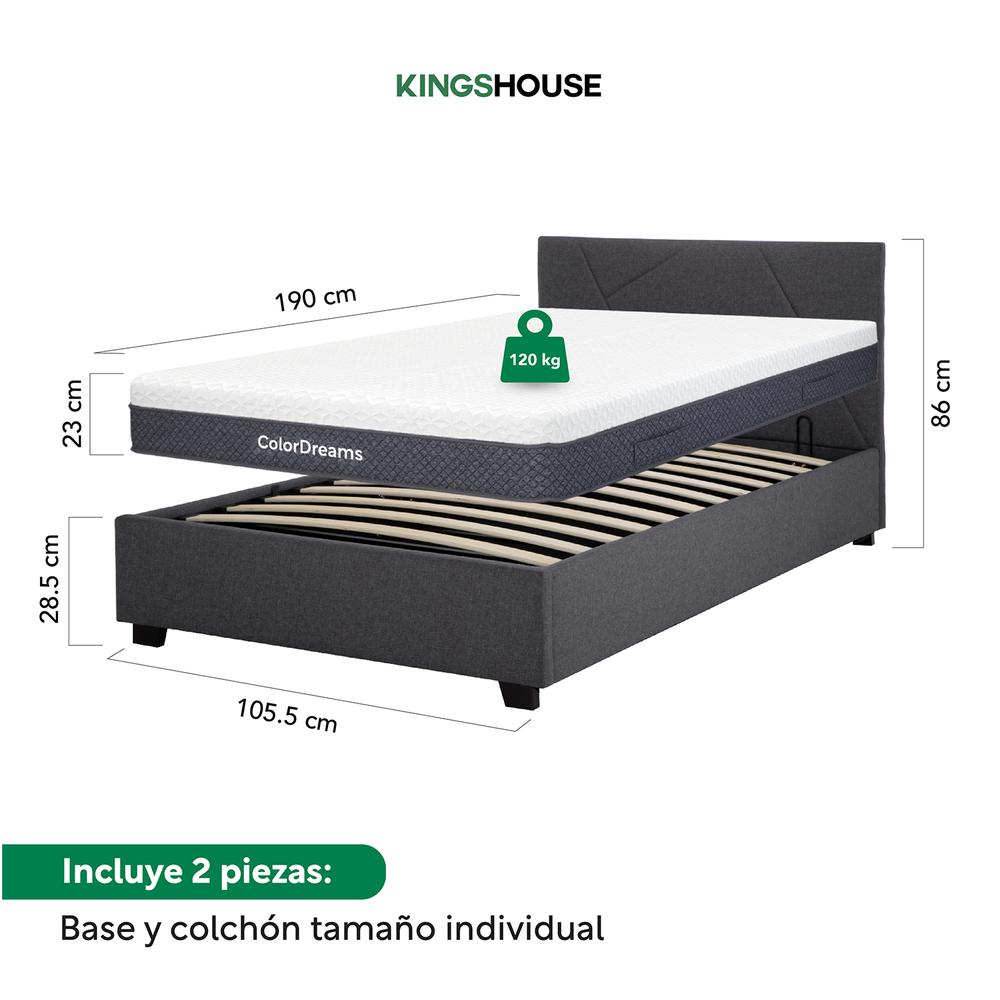 Foto 5 pulgar | Base Cama Abatible Madera + Colchón Premium Individual