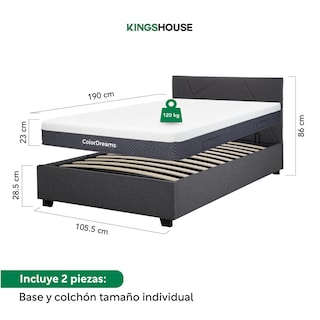 Foto 4 | Base Cama Abatible Madera + Colchón Premium Individual
