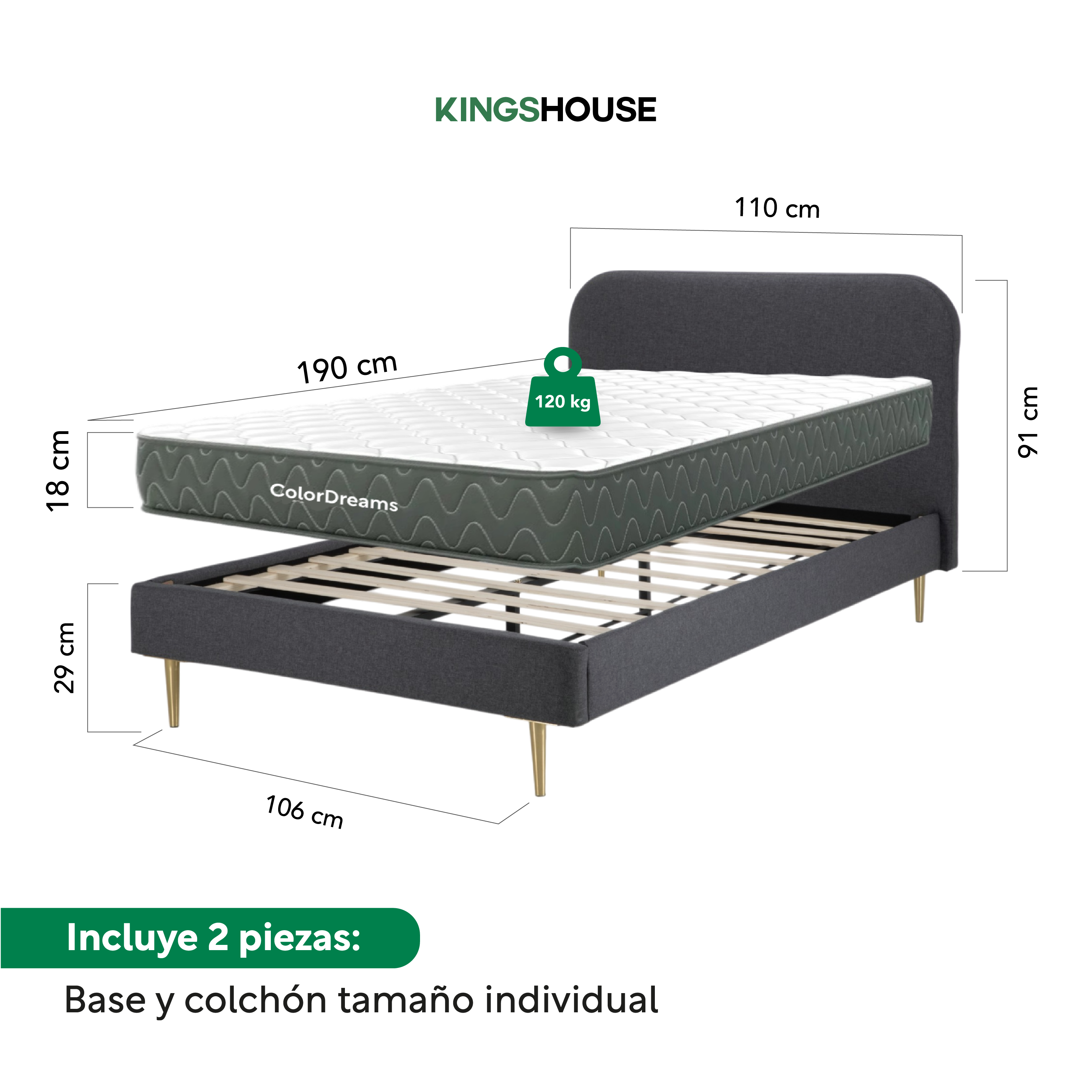 Foto 5 pulgar | Base De Cama Individual + Colchón Memory Essential En Caja