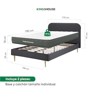 Foto 4 | Base De Cama Individual + Colchón Memory Essential En Caja