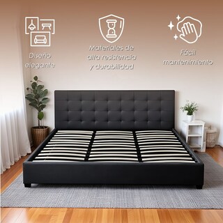 Foto 3 | Ilios Innova | Base Con Cabecera Cama-pd054 De Madera King Lino Color Negro