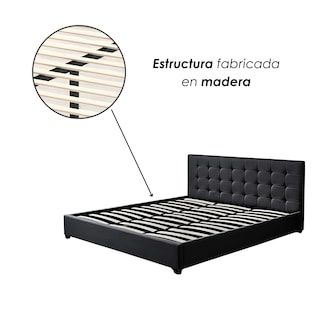 Foto 6 | Ilios Innova | Base Con Cabecera Cama-pd054 De Madera King Lino Color Negro