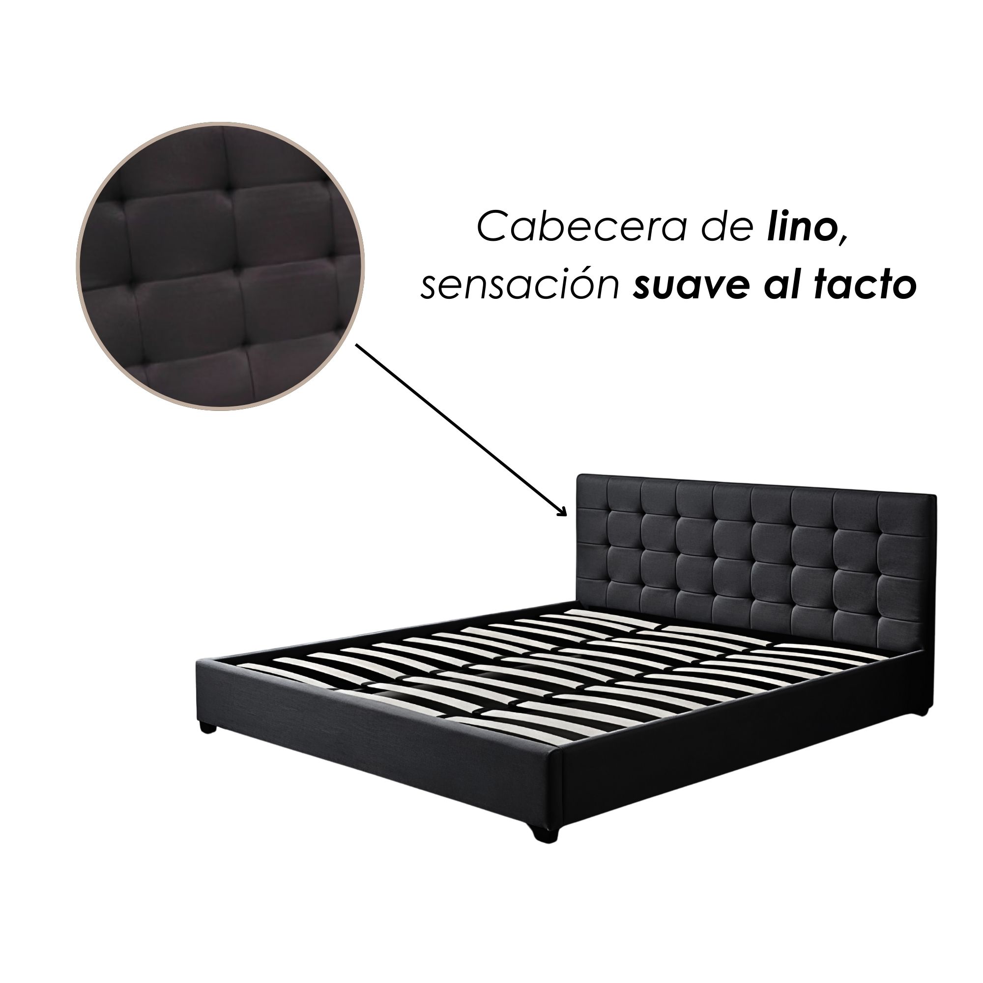 Foto 9 pulgar | Ilios Innova | Base Con Cabecera Cama-pd054 De Madera King Lino Color Negro