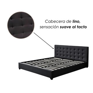 Foto 8 | Ilios Innova | Base Con Cabecera Cama-pd054 De Madera King Lino Color Negro