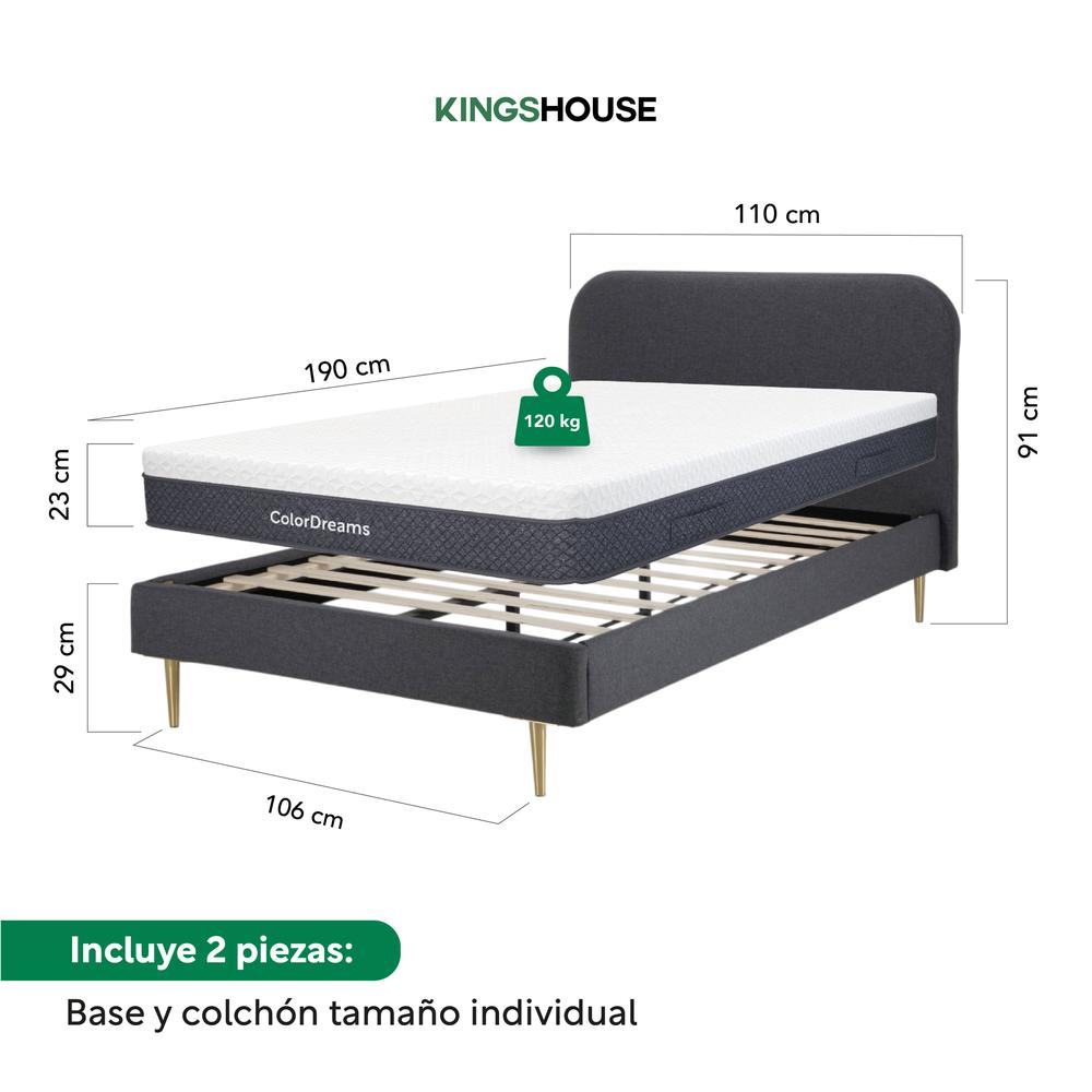 Foto 5 pulgar | Base Cama Metal Madera + Colchón Premium Individual