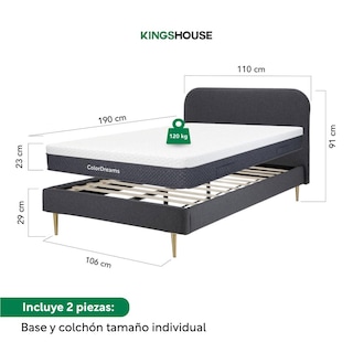 Foto 4 | Base Cama Metal Madera + Colchón Premium Individual