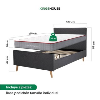 Foto 4 | Base Cama Con Bordes Altos + Colchón Con Resortes Individual