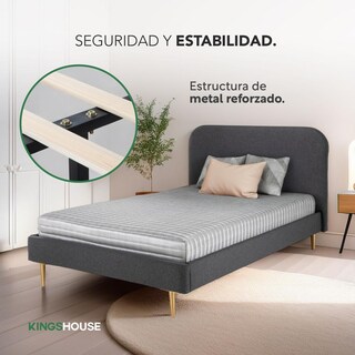 Foto 5 | Base Cama Metal Madera + Colchón Con Resortes Individual