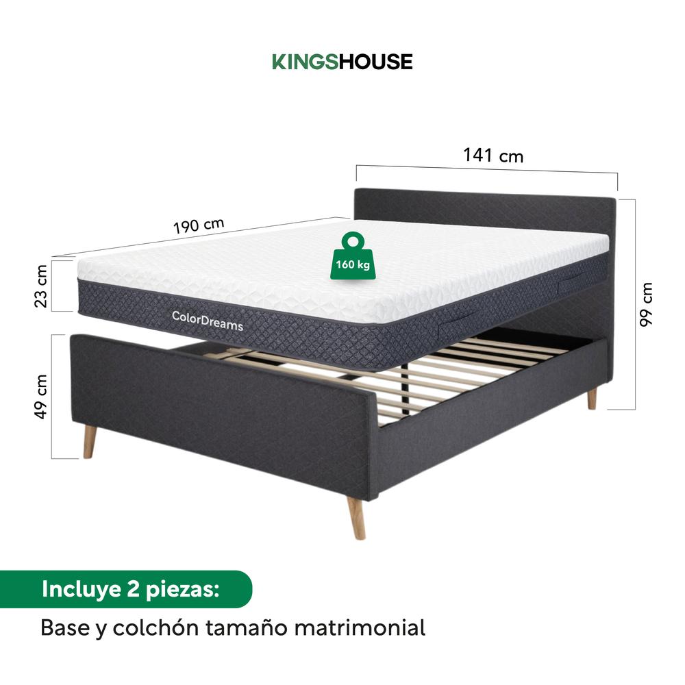 Foto 5 pulgar | Base Cama Con Bordes Altos + Colchón Premium Matrimonial