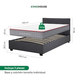 Foto 4 | Base Cama Abatible + Colchón Con Resortes Pocket Individual