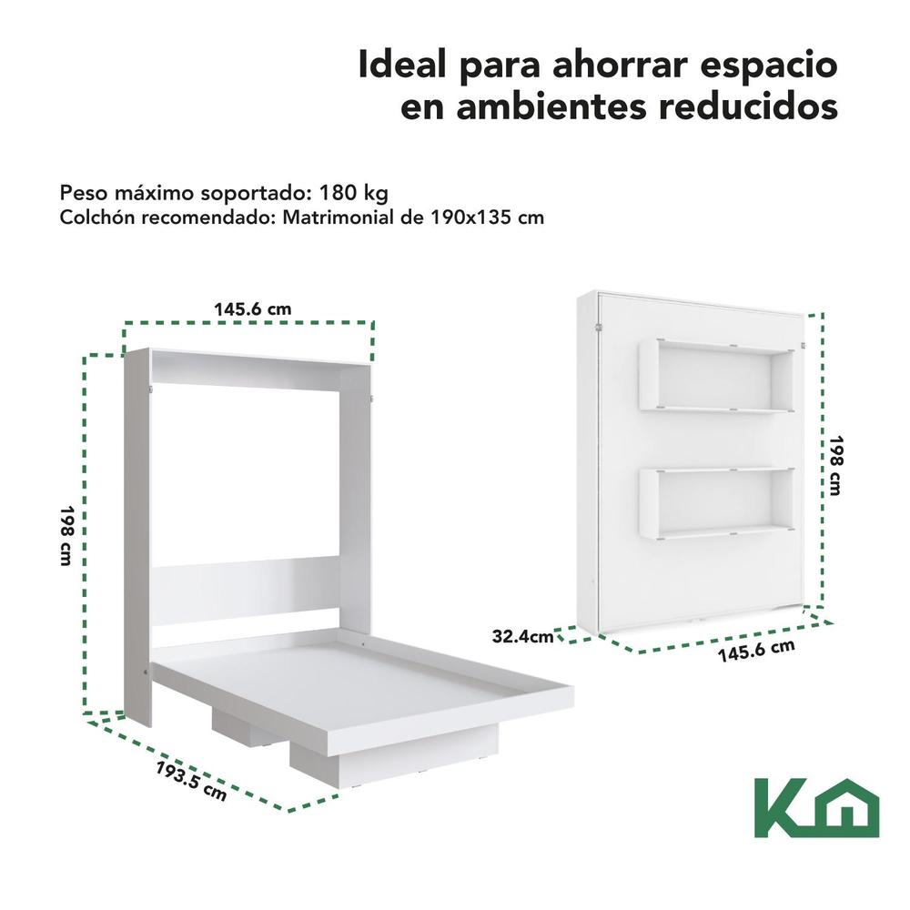 Foto 6 pulgar | Base Cama Matrimonial Abatible Blanca Kingshouse Desmontable