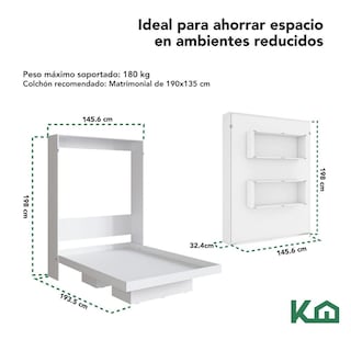 Foto 5 | Base Cama Matrimonial Abatible Blanca Kingshouse Desmontable