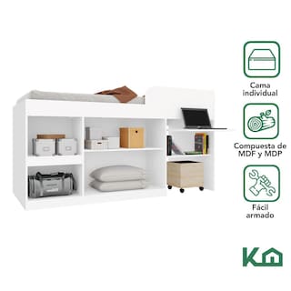 Foto 2 | Cama Individual Escritorio Cajones Litera Base Kingshouse