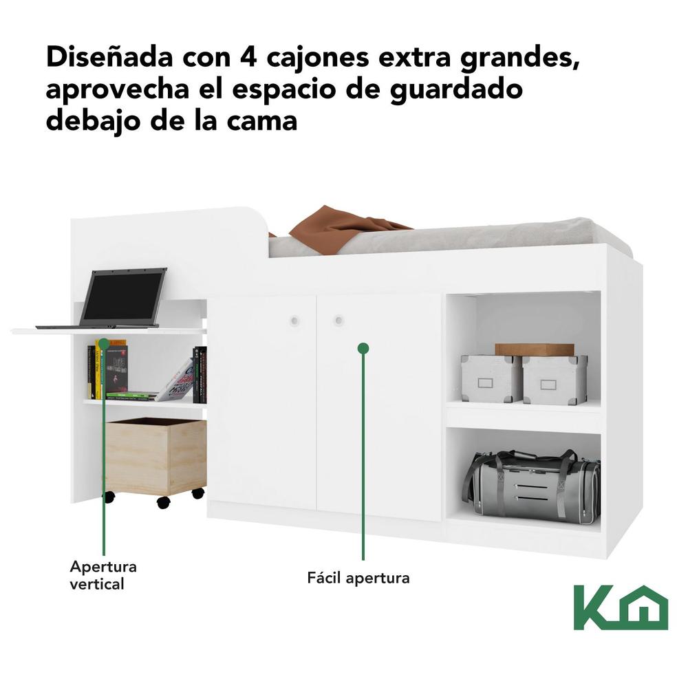 Foto 4 pulgar | Cama Individual Escritorio Cajones Litera Base Kingshouse