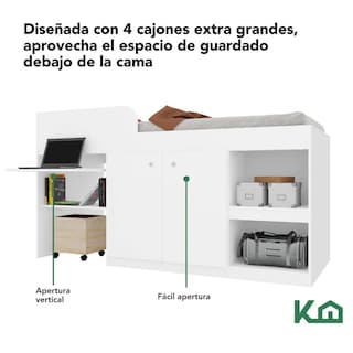 Foto 3 | Cama Individual Escritorio Cajones Litera Base Kingshouse