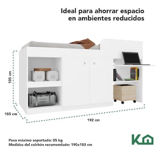 Foto 5 | Cama Individual Escritorio Cajones Litera Base Kingshouse