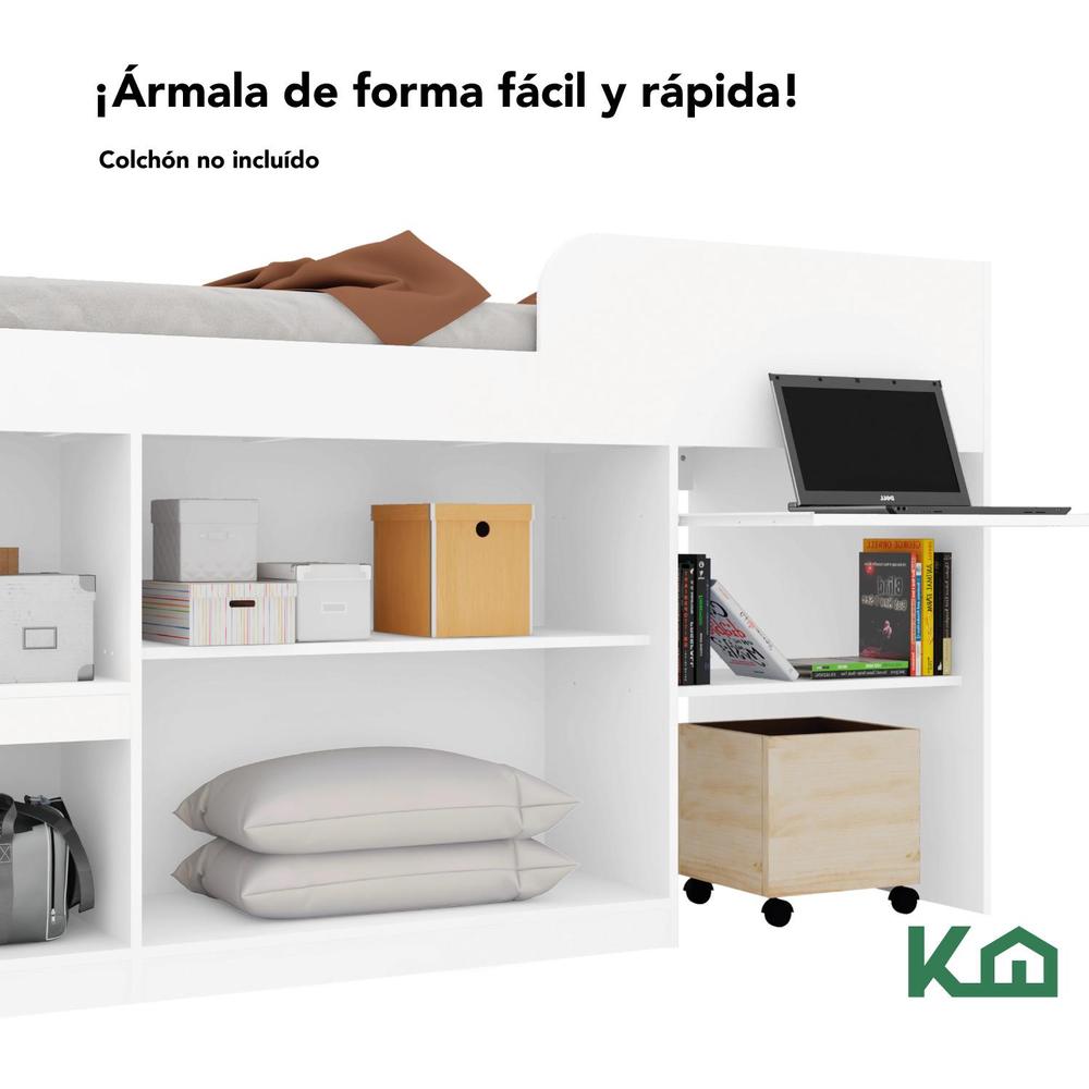 Foto 6 | Cama Individual Escritorio Cajones Litera Base Kingshouse