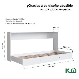 Foto 5 | Base Cama Individual Abatible Blanca Kingshouse Desmontable
